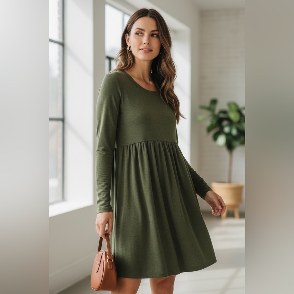 Chic Long Sleeve Olive Dress